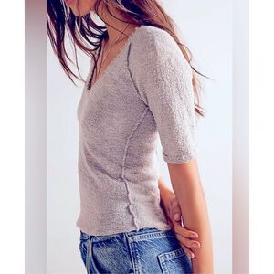 Free People Beige Francis V-Neck Tee